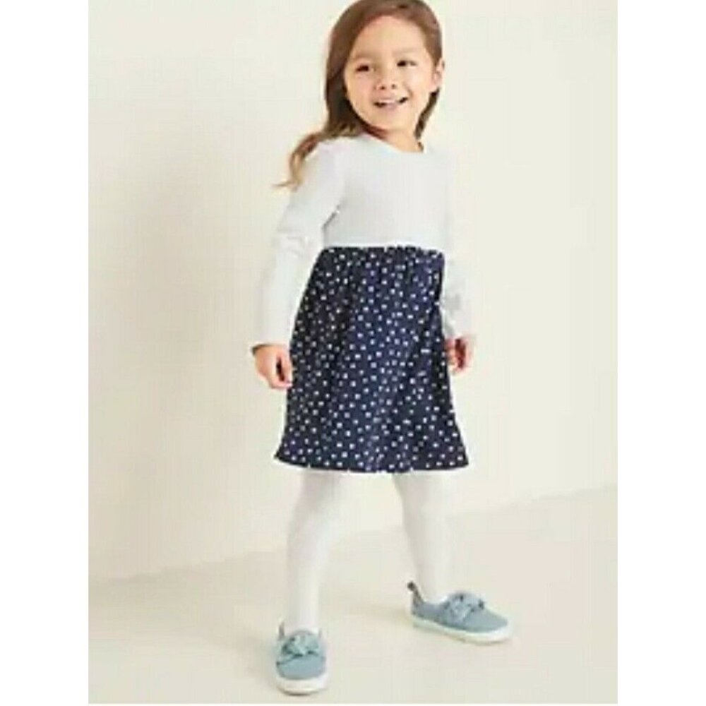 Fit & Flare Long Sleeve Heather Gray/Navy Dots Toddler Girl Dress Size 2T- NWT